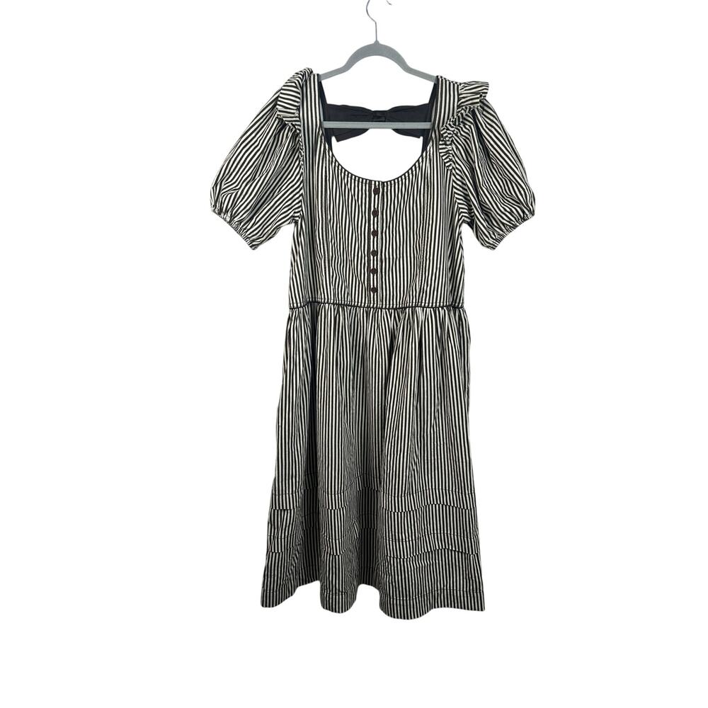Free People Collier Cord Midi Dress Striped Printed Back Bow Scoop Neck Size S - Picture 3 of 11